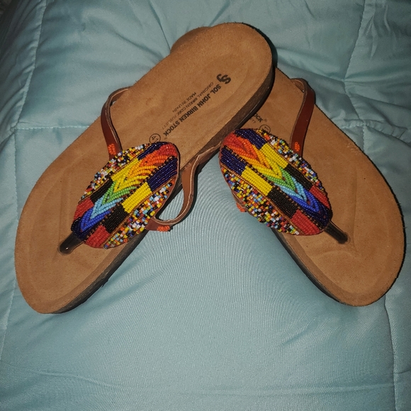 Pretty Colored Beaded Sandals Genuine Leather - Picture 5 of 8